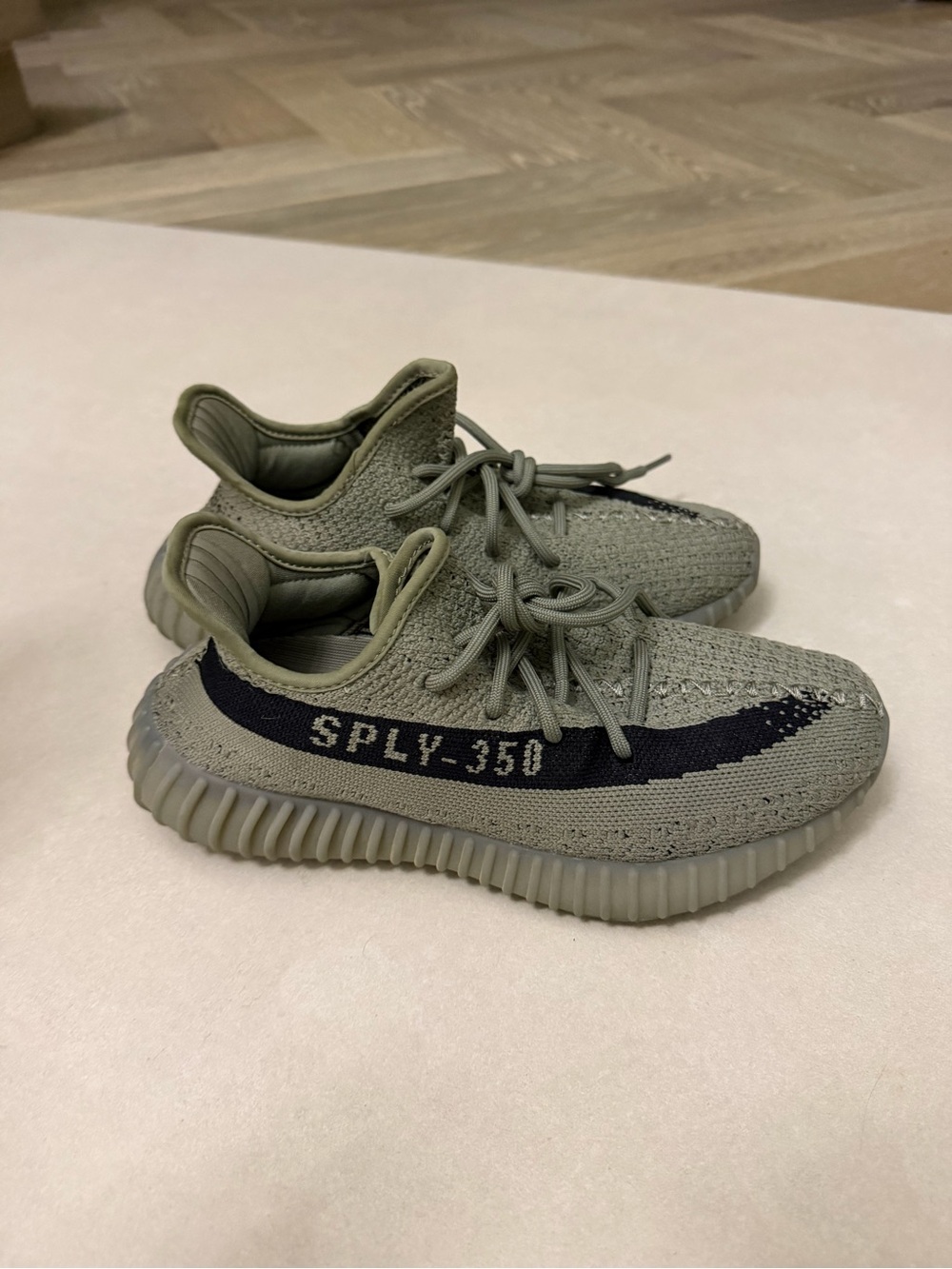 Yeezy Low-Top Sneakers in Olive Green with Black Accents